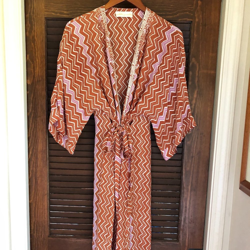 Natalie Martin Georgia 100% silk wrap in rust zig zag